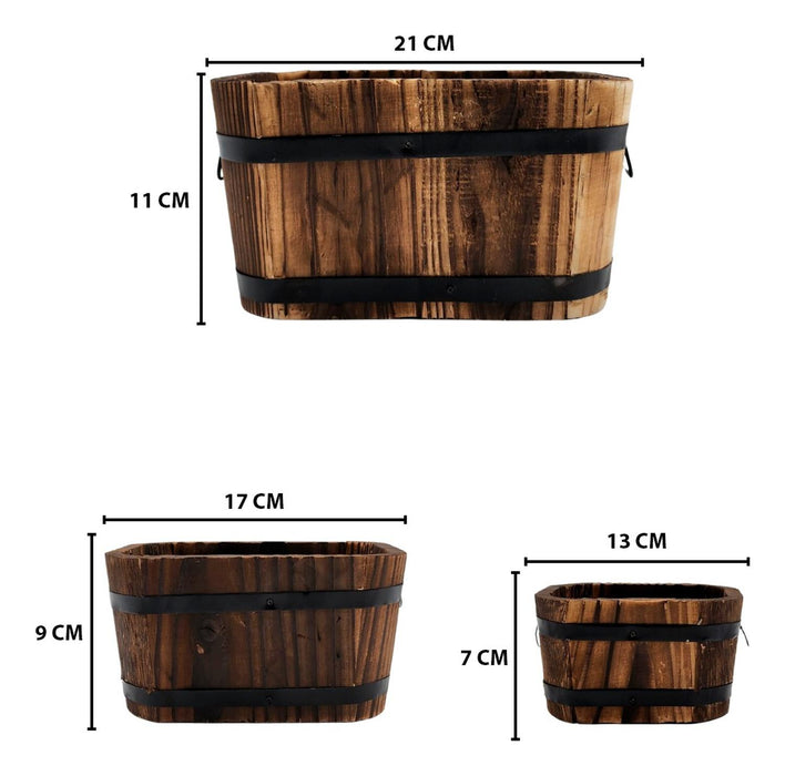 Set 3 Maceteros De Madera Tipo Barril Rectangular De Jardin