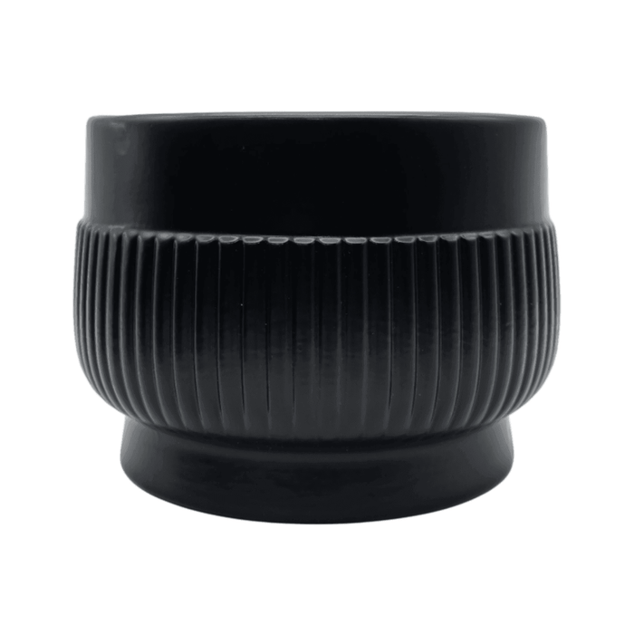 Macetero Maceta De Ceramica Lineas Relieve Negro L - Fliperex