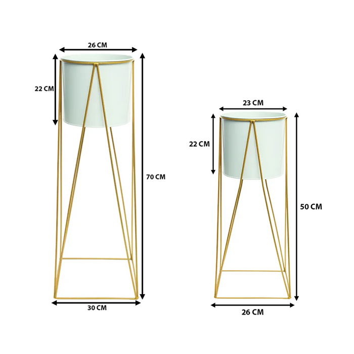 Set 2 Porta Maceteros Pedestal Maceta Plantas Blanco Dorados