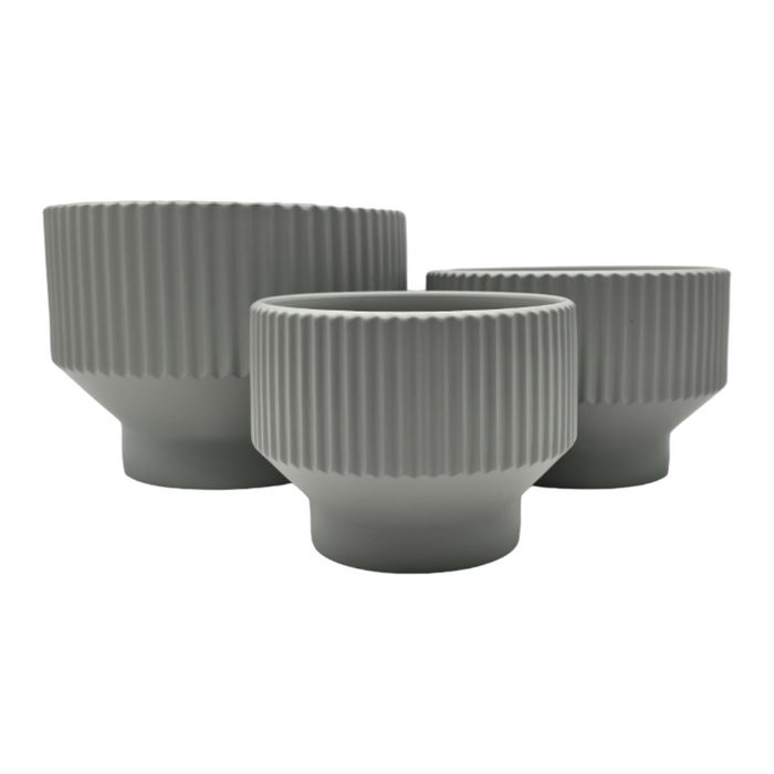 Set 3 Maceteros Maceta De Ceramica Copon Lineas Gris Mate