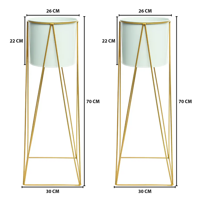 Set 2 Porta Maceteros Pedestal Igual Tamaño Blanco Dorados