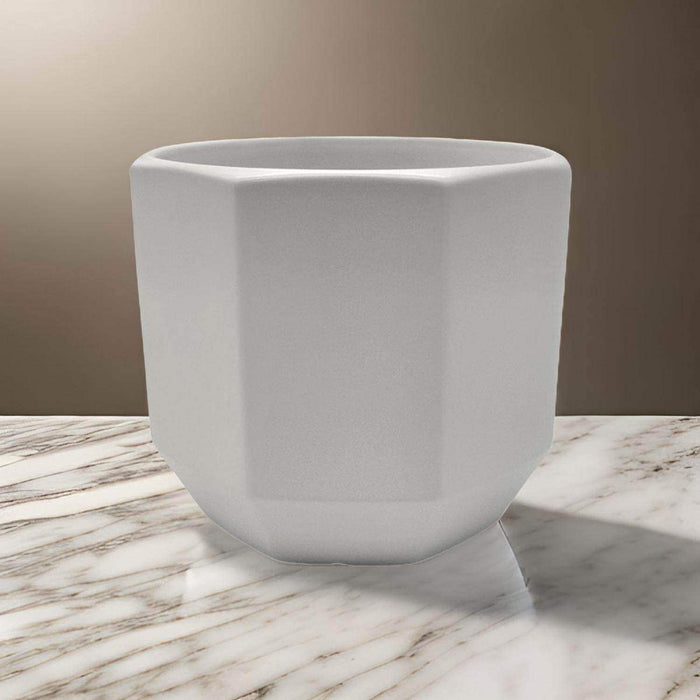Macetero Maceta De Ceramica Blanco Lineas Verticales L - Fliperex