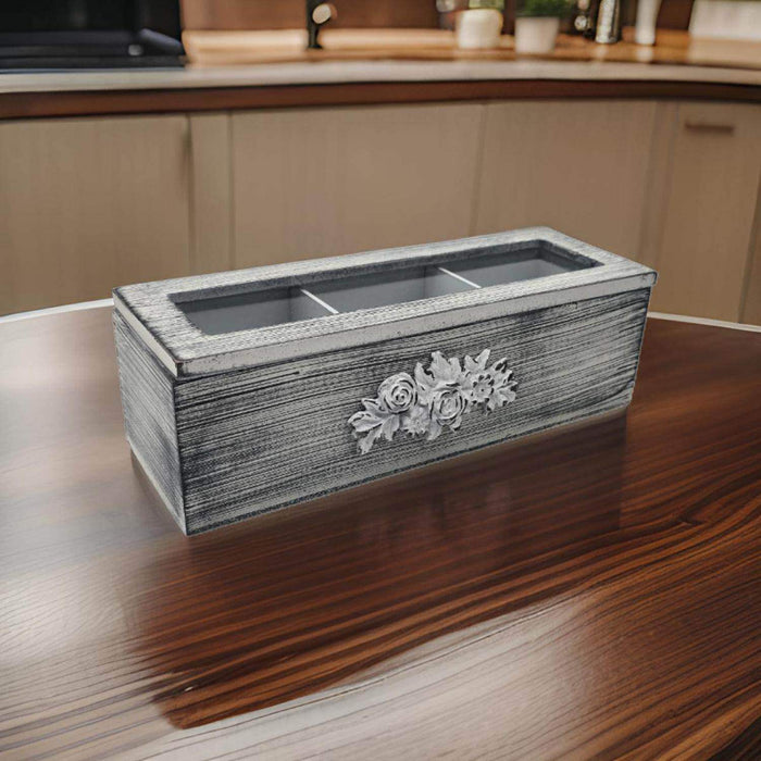 Caja De Te Porta Te Caja De Madera Para Te Gris 3 Divisiones - Fliperex