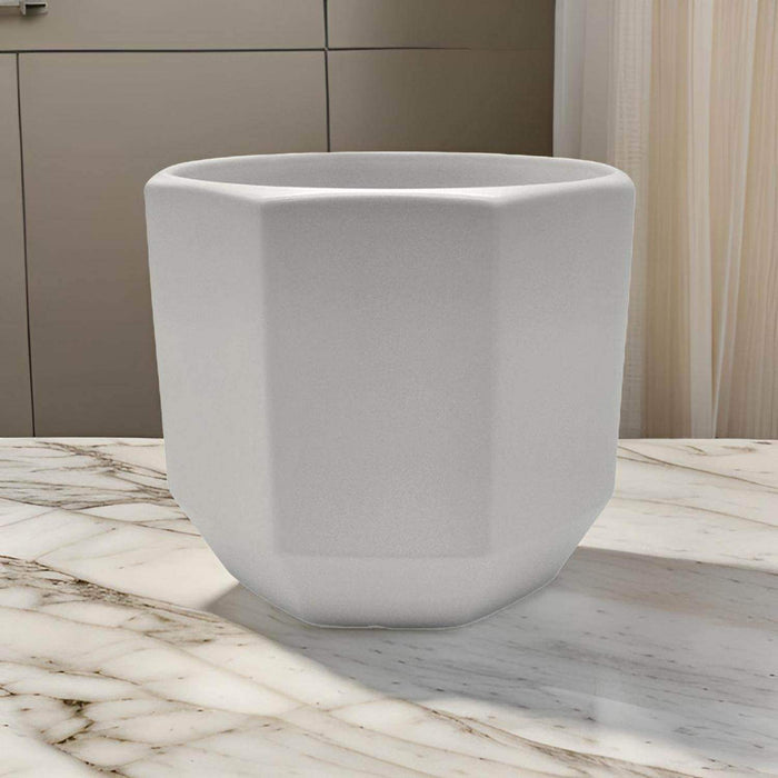 Macetero Maceta De Ceramica Blanco Lineas Verticales S - Fliperex