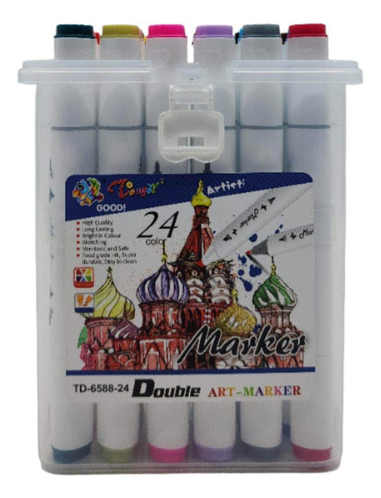Set Marcadores Doble Punta 24 Lapices Plumones Arte Marker - Fliperex