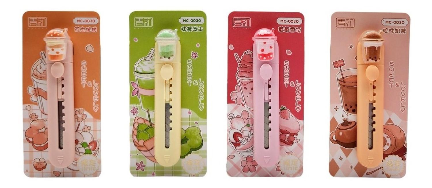 Set 2 Corta Cartón Cutter Mini Diseño Bebestible Kawaii Cute