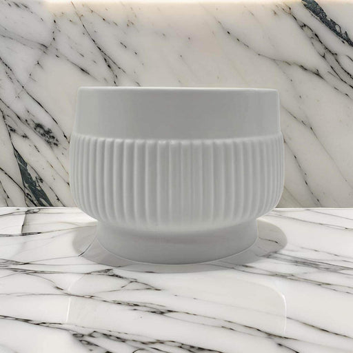 Macetero Maceta De Ceramica Lineas Relieve Blanco S - Fliperex