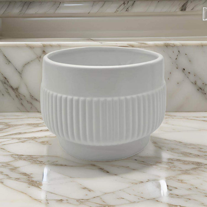 Macetero Maceta De Ceramica Lineas Relieve Blanco S - Fliperex