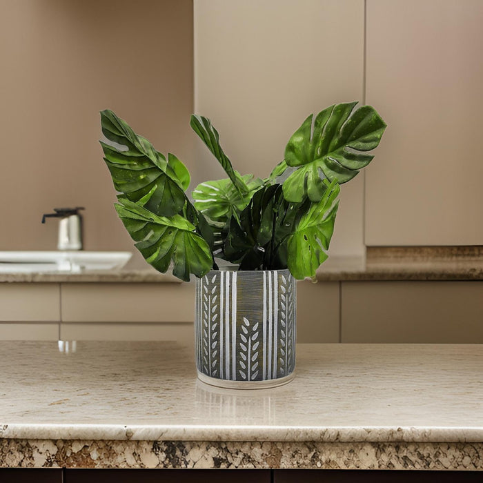 Planta Artificial Monstera Macetero Ceramica Con Diseño