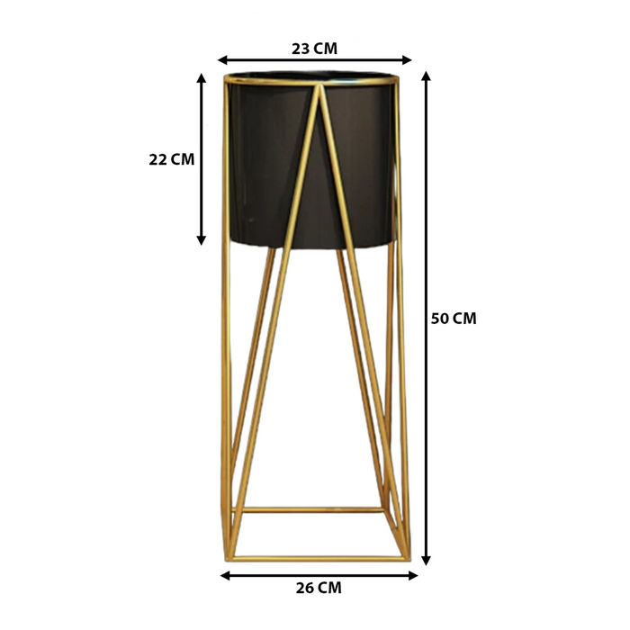 Porta Macetero Pedestal Maceta Plantas Negro Dorado Mediano