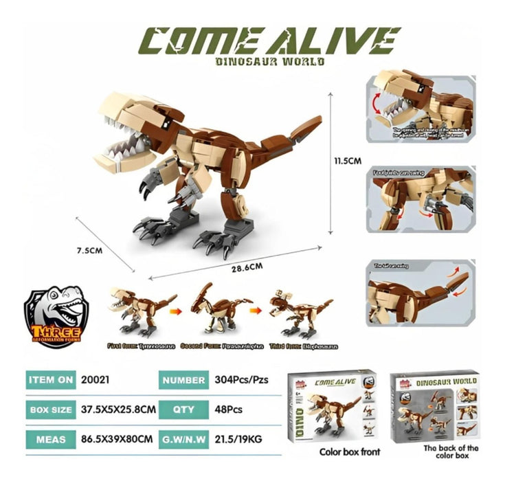 Construye Dinosaurio Tyrannosaurus 3 Diseños Armable Bloques