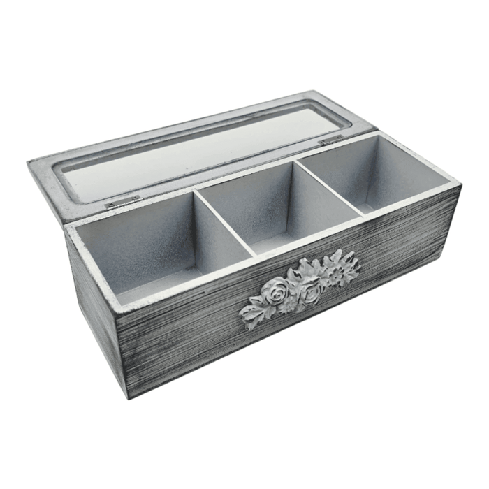 Caja De Te Porta Te Caja De Madera Para Te Gris 3 Divisiones - Fliperex