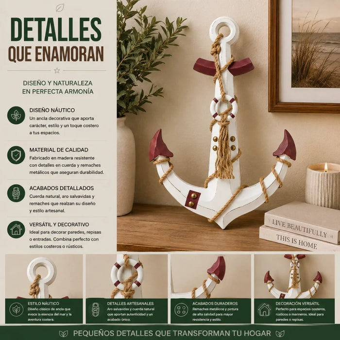 Ancla Decorativa De Madera Pared Estilo Nautico Marinero