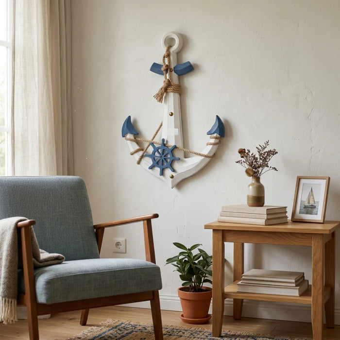 Ancla Decorativa De Madera Pared Estilo Nautico Marinero