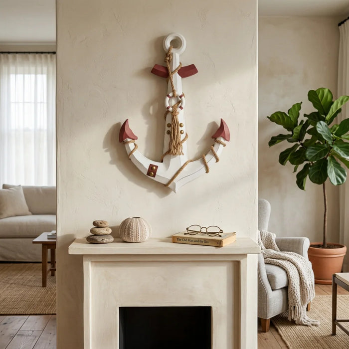 Ancla Decorativa De Madera Pared Estilo Nautico Marinero