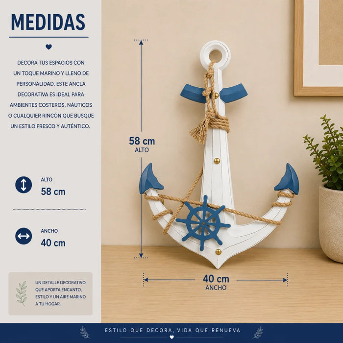 Ancla Decorativa De Madera Pared Estilo Nautico Marinero