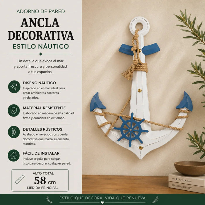 Ancla Decorativa De Madera Pared Estilo Nautico Marinero