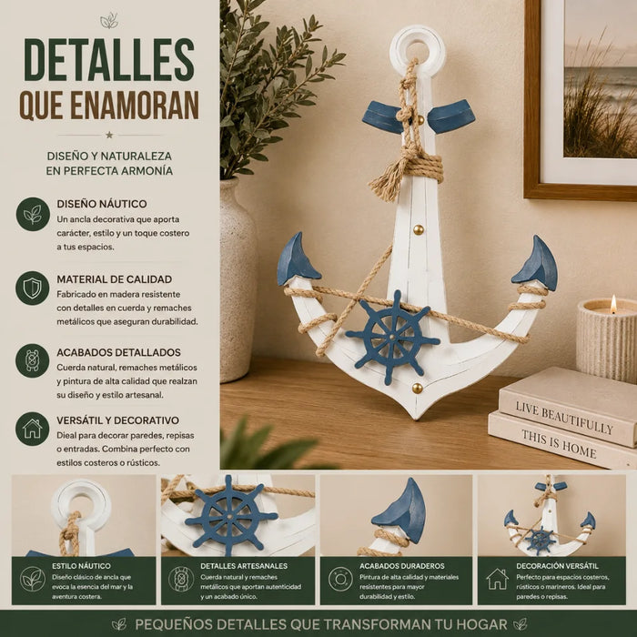 Ancla Decorativa De Madera Pared Estilo Nautico Marinero