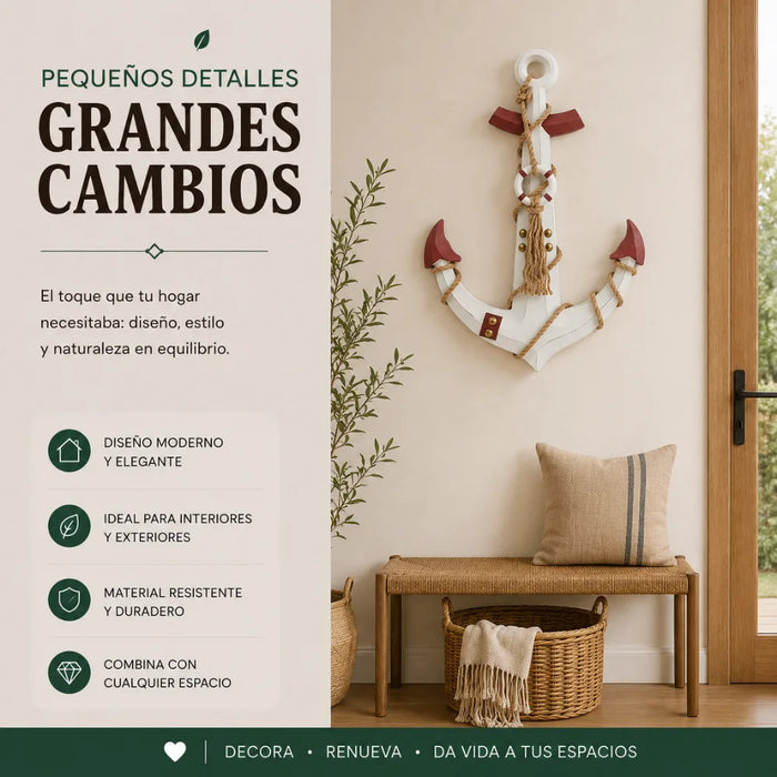 Ancla Decorativa De Madera Pared Estilo Nautico Marinero