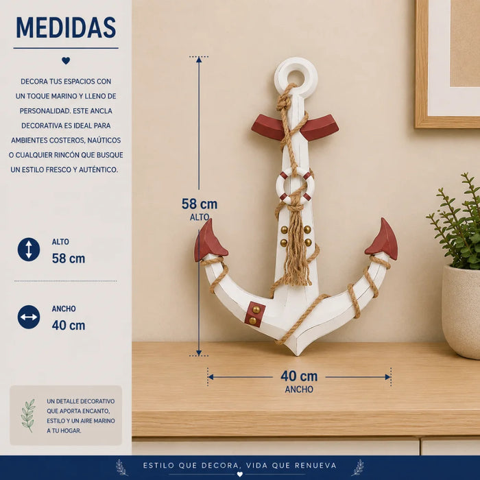 Ancla Decorativa De Madera Pared Estilo Nautico Marinero