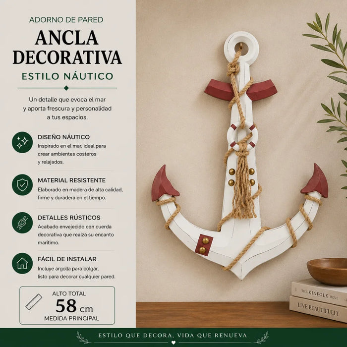 Ancla Decorativa De Madera Pared Estilo Nautico Marinero