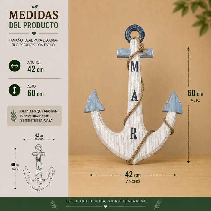 Ancla Decorativo De Madera Blanco Mar Para Pared Decoracion