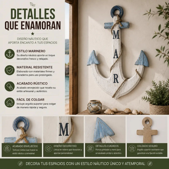 Ancla Decorativo De Madera Blanco Mar Para Pared Decoracion