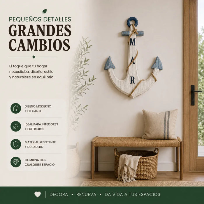 Ancla Decorativo De Madera Blanco Mar Para Pared Decoracion