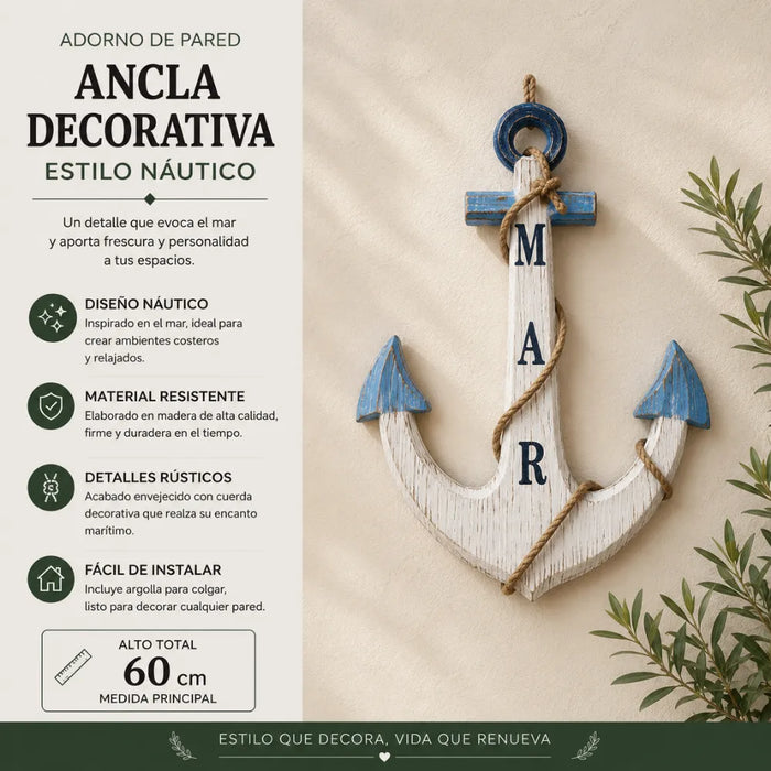 Ancla Decorativo De Madera Blanco Mar Para Pared Decoracion