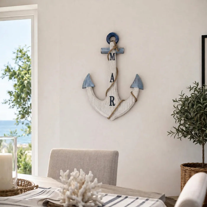 Ancla Decorativo De Madera Blanco Mar Para Pared Decoracion
