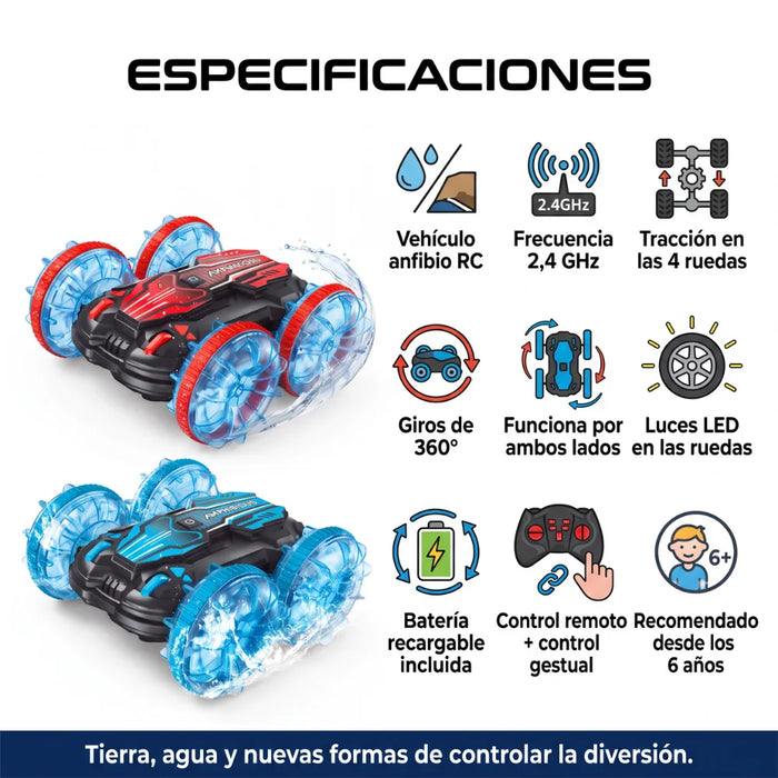 Auto Anfibio Control Remoto Agua Tierra Con Control De Mano