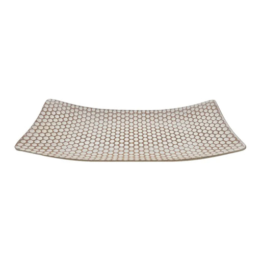 Bandeja Plato Rectangular Decorativa Beige Con Puntos Blanco - Fliperex