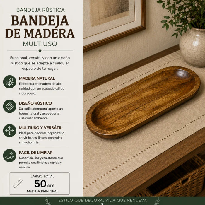 Bandeja de Madera Rustica Premium Multiuso Decorativa M