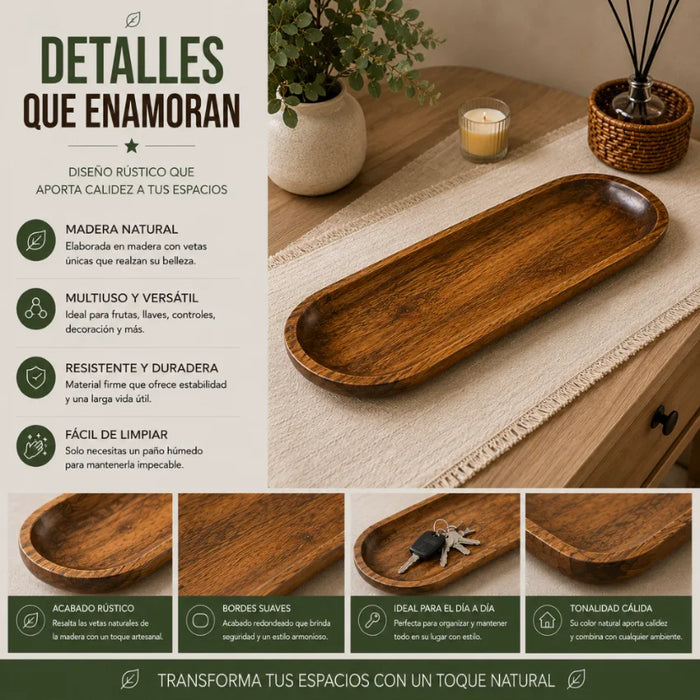 Bandeja de Madera Rustica Premium Multiuso Decorativa M