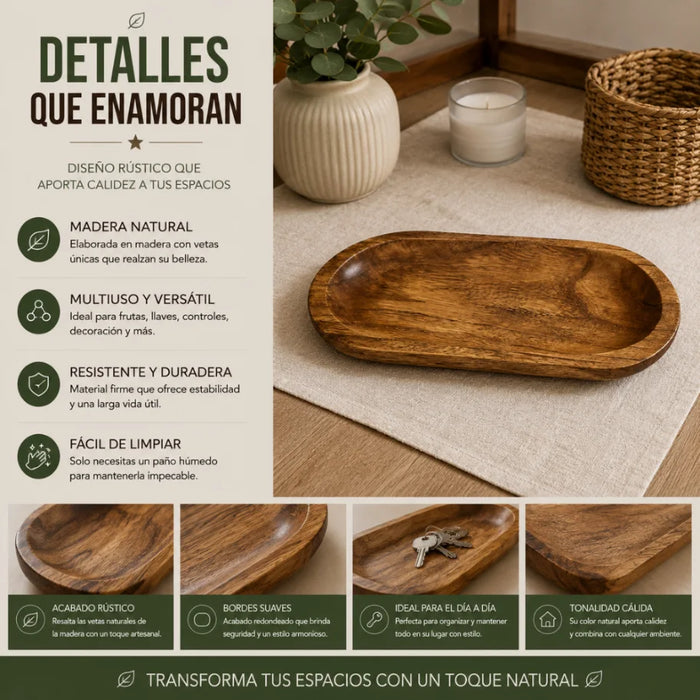 Bandeja de Madera Rustica Premium Multiuso Decorativa S