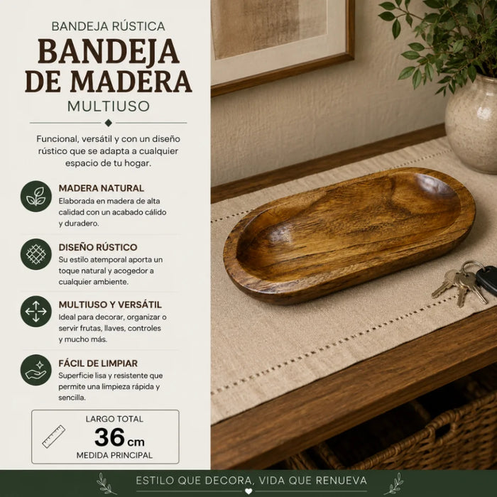 Bandeja de Madera Rustica Premium Multiuso Decorativa S