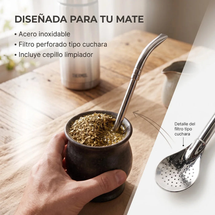 Bombilla Pico Loro Acero Inoxidable Con Limpiador