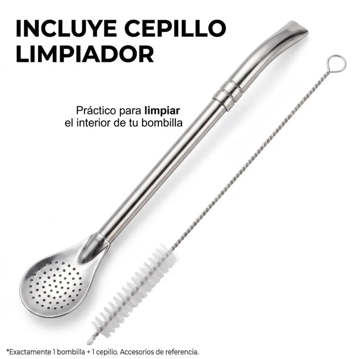 Bombilla Pico Loro Acero Inoxidable Con Limpiador