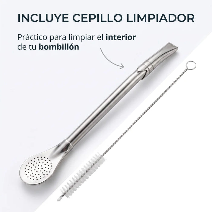 Bombillon Pico Rey Acero Inoxidable Con Limpiador