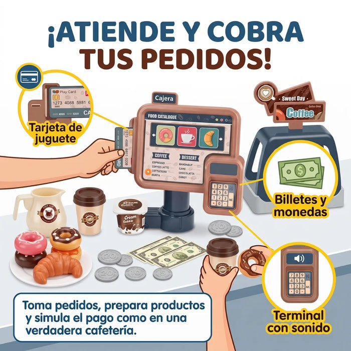 Cafeteria Infantil Con Caja Cafe Y Accesorios Juego De Roles