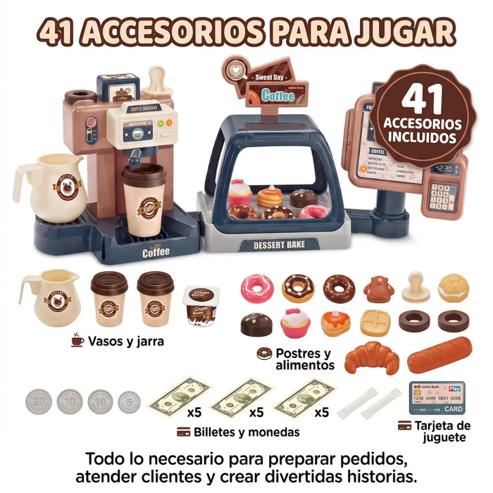 Cafeteria Infantil Con Caja Cafe Y Accesorios Juego De Roles