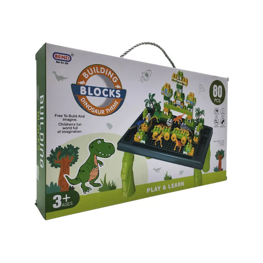 Caja De Bloques Mesita Temática Dinosaurios 80 Piezas - Fliperex