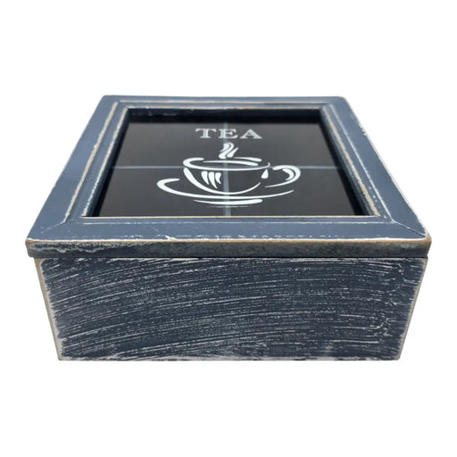 Caja De Te 4 Divisiones Tapa Diseño Tea Caja Para El Te Azul - Fliperex