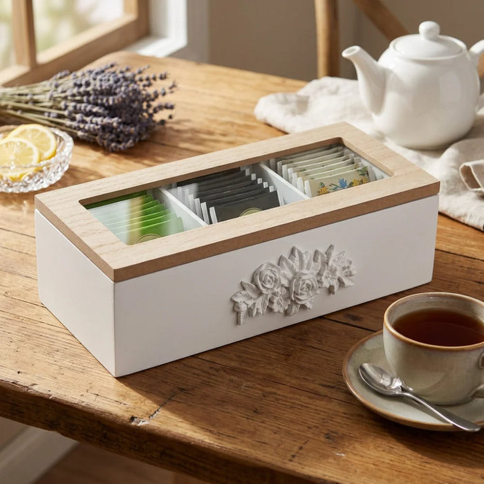 Caja De Te 3 Divisiones Tapa Con Diseño Decorativa Decohogar