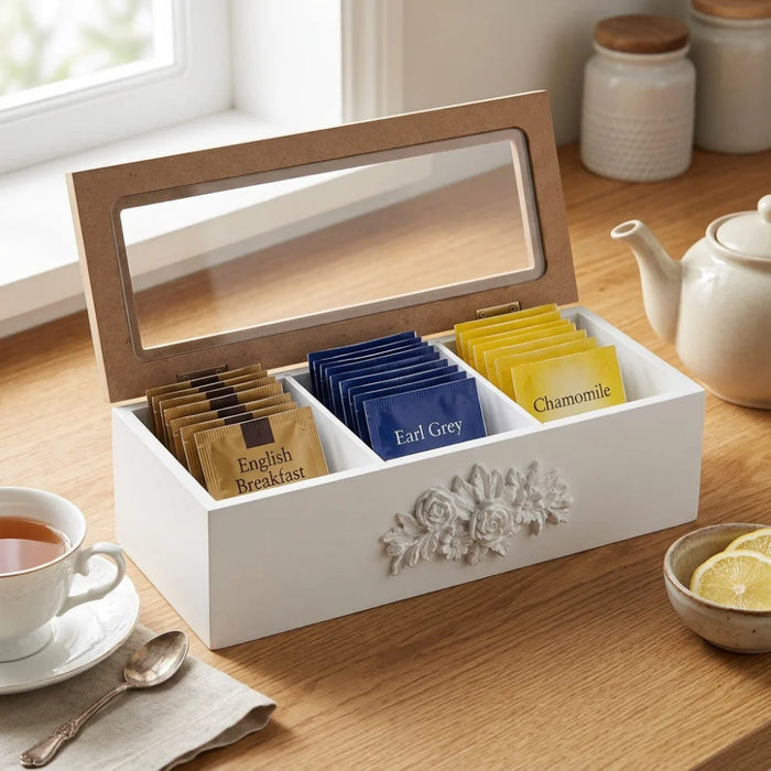 Caja De Te 3 Divisiones Tapa Con Diseño Decorativa Decohogar
