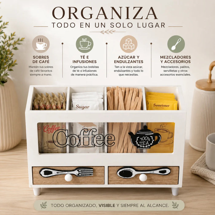 Caja De Te 4 Divisiones Con Cajones Estacion De Café Oficina