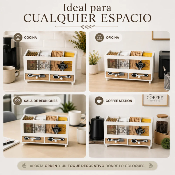 Caja De Te 4 Divisiones Con Cajones Estacion De Café Oficina
