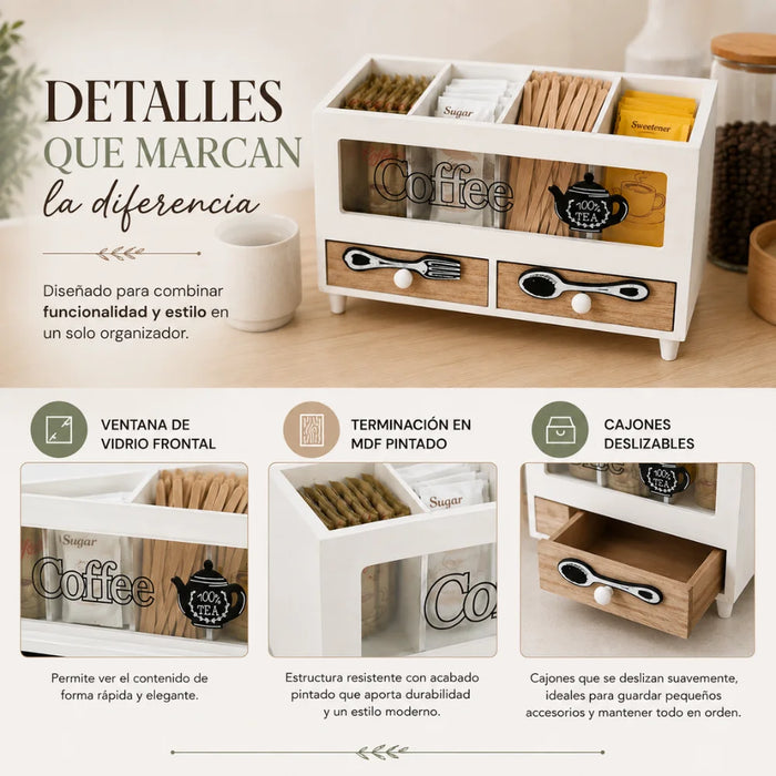 Caja De Te 4 Divisiones Con Cajones Estacion De Café Oficina