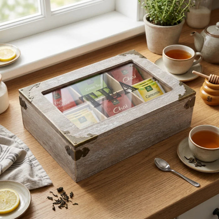 Caja De Te 6 Divisiones Tapa Con Diseño Decorativa Decohogar