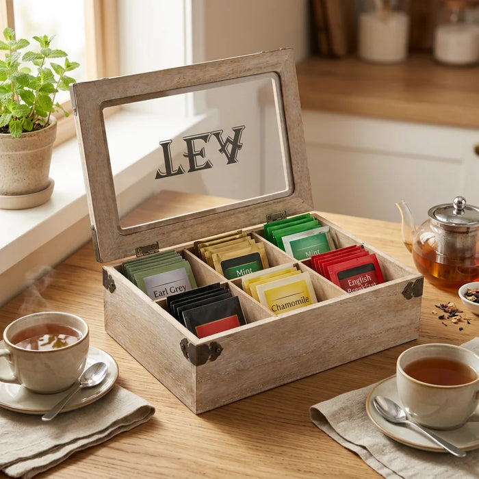 Caja De Te 6 Divisiones Tapa Con Diseño Decorativa Decohogar